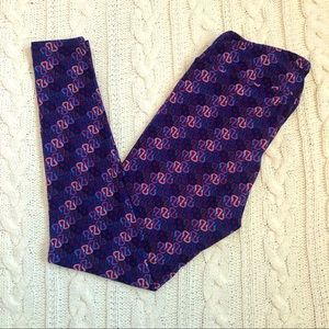 LulaRoe OS Tall &Curvy red/blue link print legging